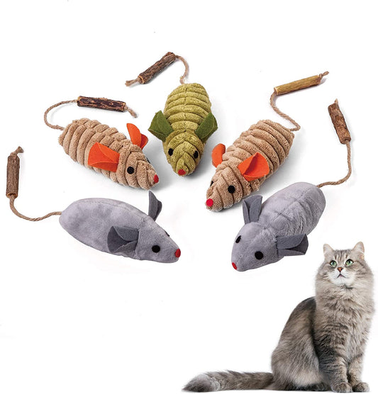 5Pcs Cat Catnip Toy Oirganic Silvervine Toys Plush Cat Chew Interactive Toys Cat Mice & Animals Toys for Indoor Cats and Kittens over 6 Months Old (Multicolor 5Pcs Mice)