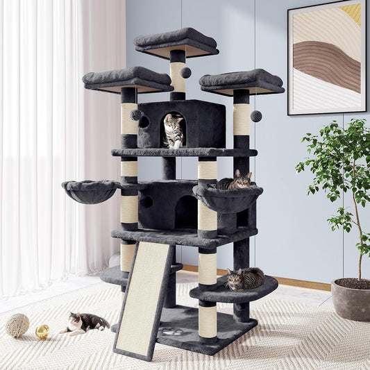 68 Inches Catry Cat Tree/Cat Tree House and Towers for Large Cat/Cat Climbing Tree with Cat Condo/Cat Tree Scratching Post/Multi-Level Large Cat Tree/Smokey Grey