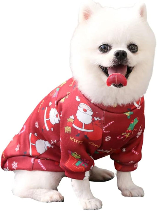 Christmas Sweatshirt for Dogs Puppy Pets Dog Clothes for Autumn and Winter (Christmas RED, Small)